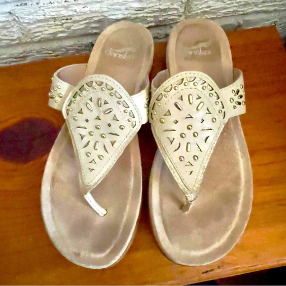 Dansko Shoes - Dansko Leather Women’s Benita Flip Flop Sandals Ivory Full Grain Suede